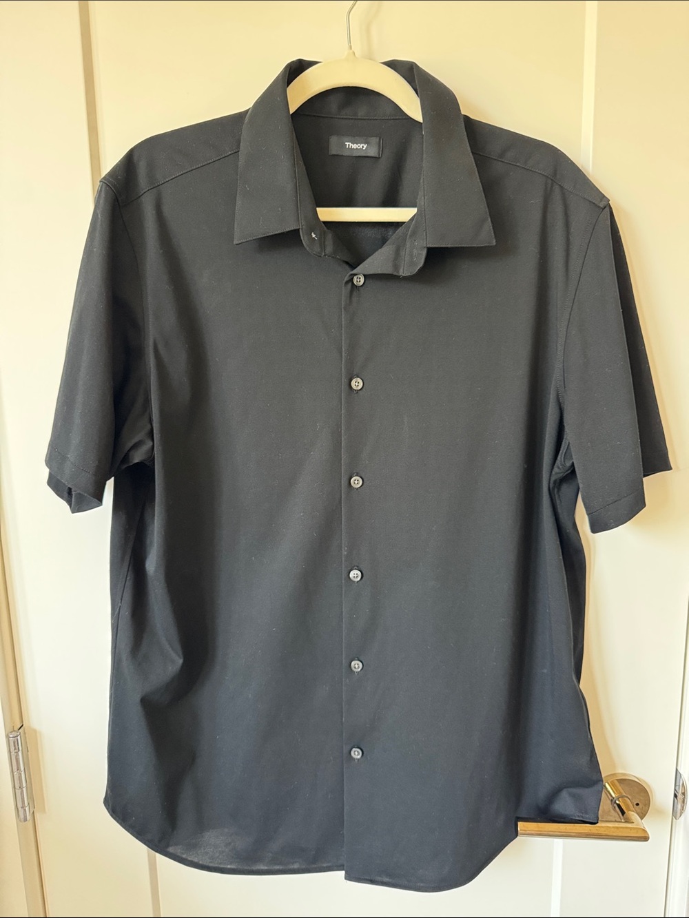 Theory Irving Black Short-Sleeve Button Down Shirt